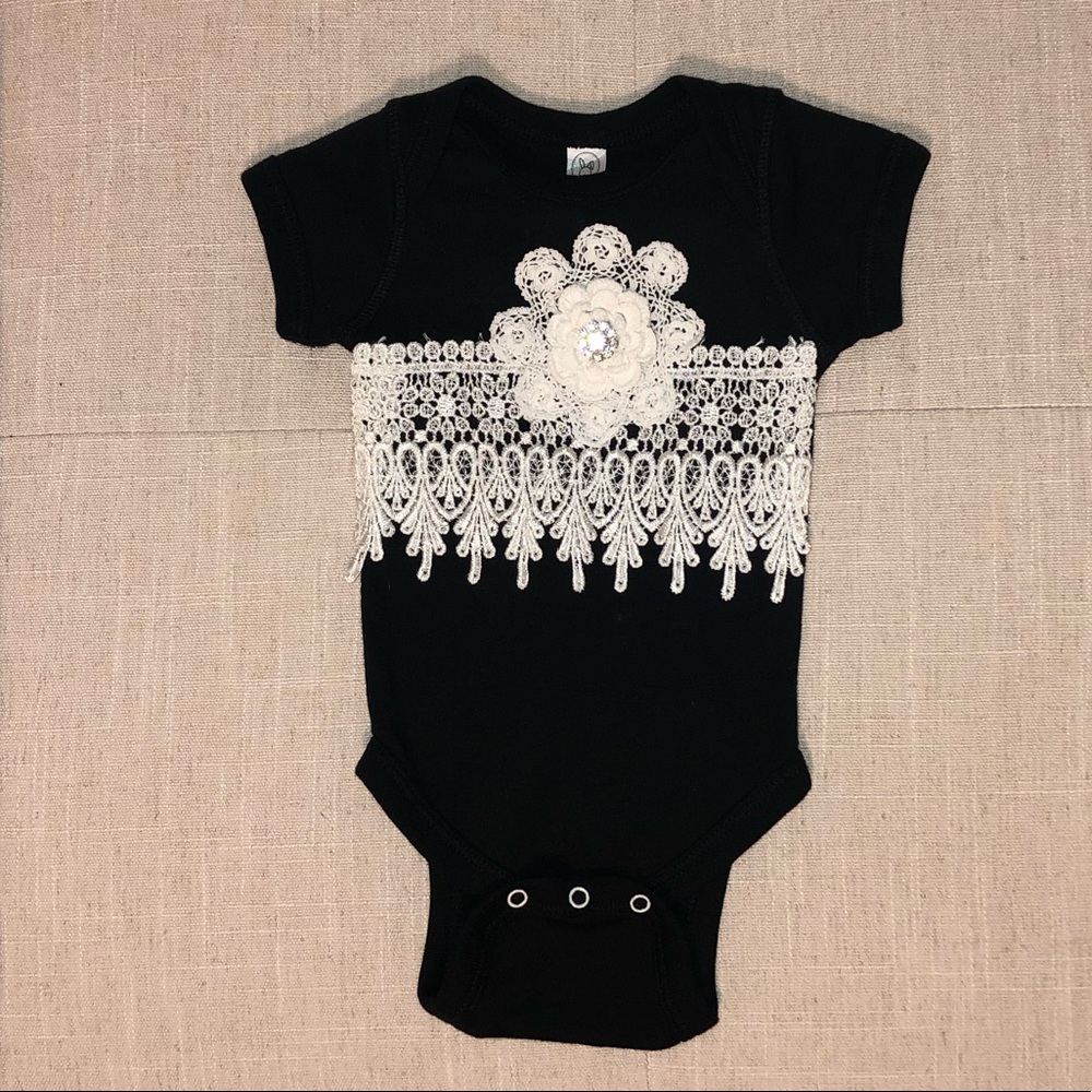 Newborn Black Onesie with Rhinestones